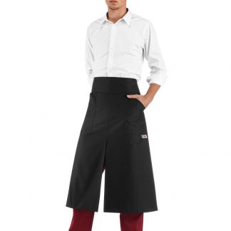 LONG WAIST APRON WITH FOLDED TOP, POCKET AND KNEE SPLIT